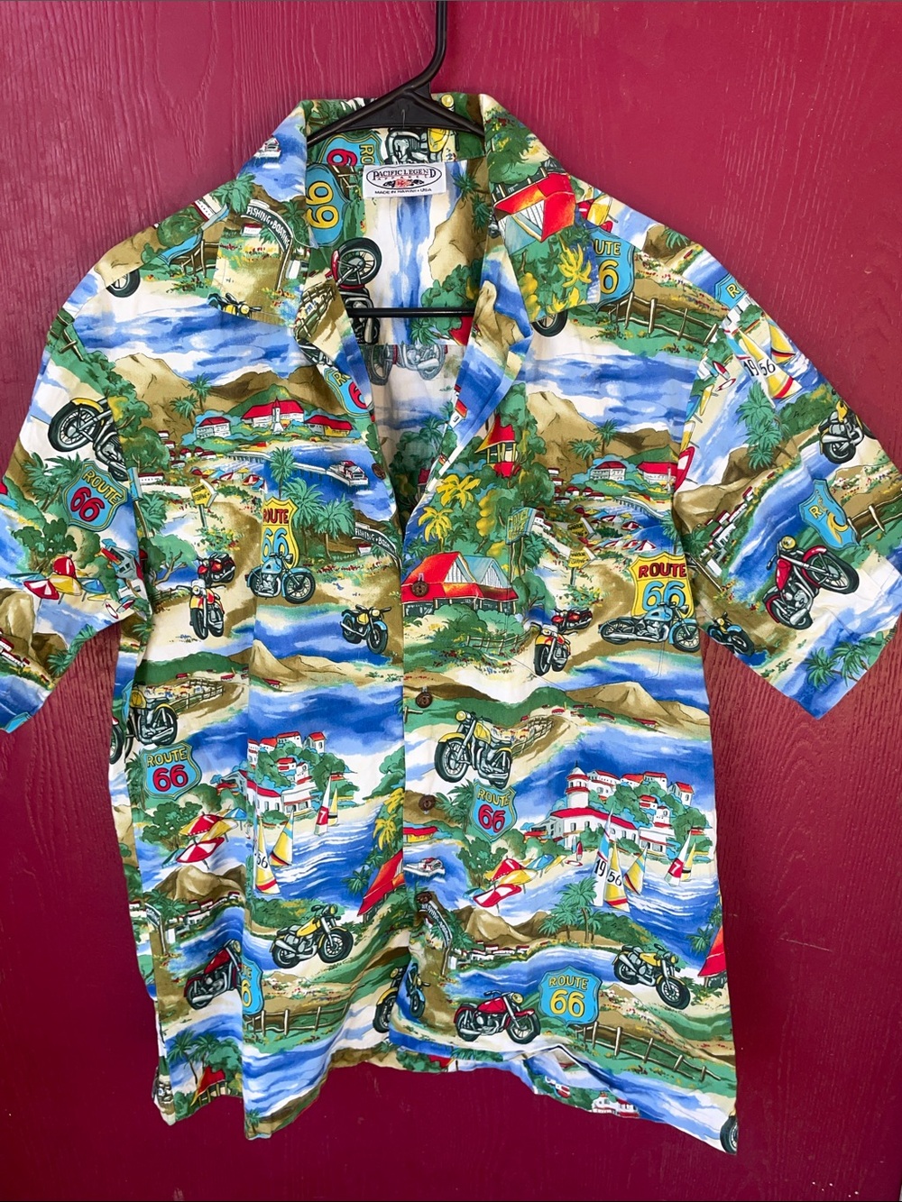 Vintage Route 66 Motorcycle Hawaiian Shirt - motorcycles and beach button down